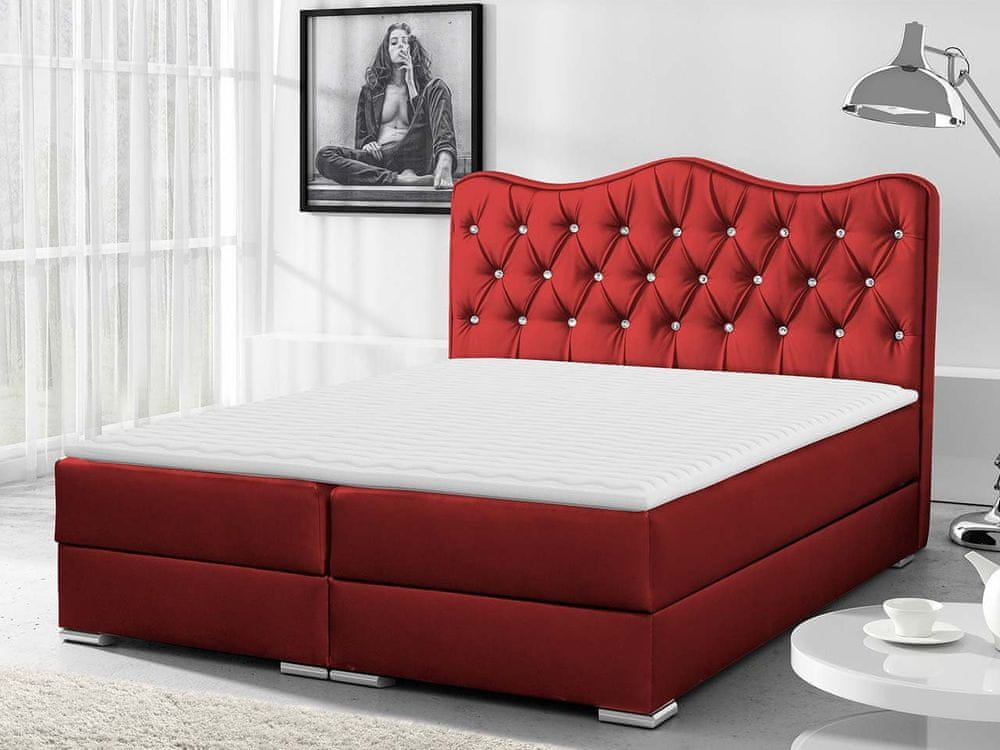 Veneti Kontinentálna jednolôžková posteľ 120x200 TEJANA - červená eko koža + topper ZDARMA