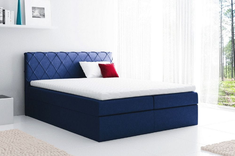 Veneti Pohodlná čalúnená posteľ Perez 200x200, modrá + TOPPER