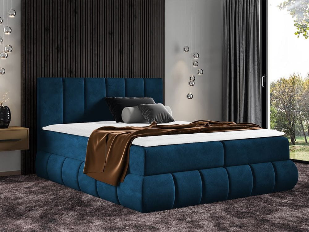 Veneti Boxspringová dvojlôžková posteľ 180x200 VERDA - modrá + topper ZDARMA