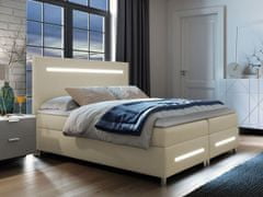 Veneti Boxspringová manželská posteľ 180x200 MARIELA - béžová ekokoža + topper a LED osvetlenie ZDARMA