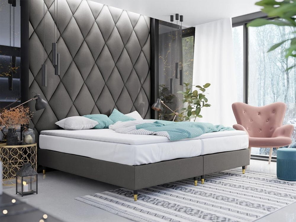 Veneti Manželská čalúnená posteľ s matracom 180x200 NECHLIN 5 - šedá