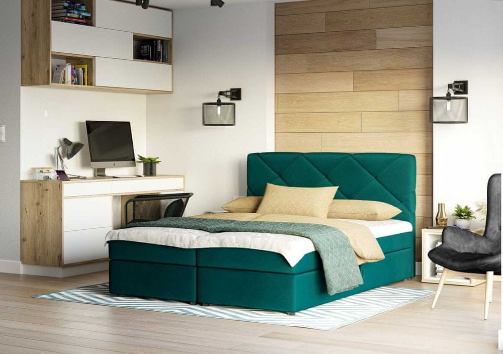 Veneti Manželská posteľ s prešívaním KATRIN 160x200, zelená