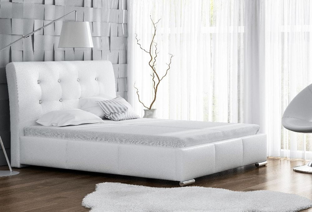 Veneti Elegantná posteľ Donna s úložným priestorom biela eko koža 200 x 200