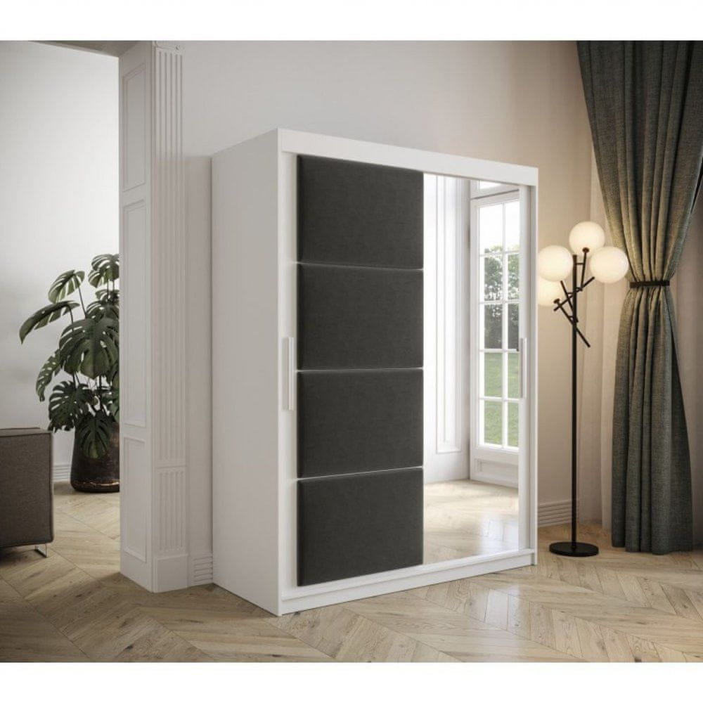 Veneti Šatníková skriňa s posuvnými dverami 150 cm TALIA - biela / sivá