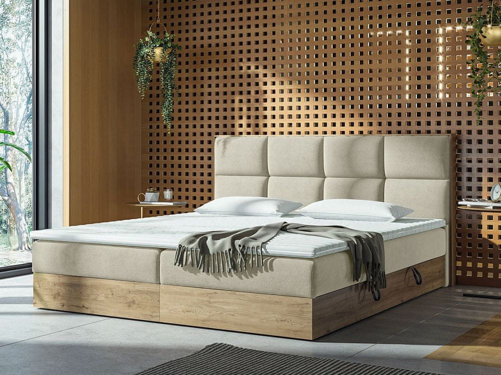 Veneti Kontinentálna posteľ 160x200 JERSEY - dub craft / béžová + topper ZDARMA