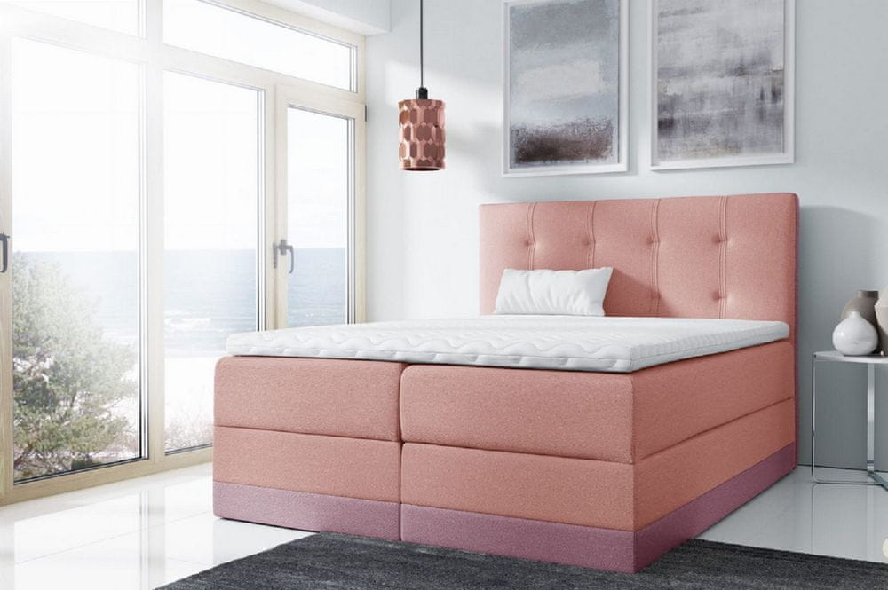 Veneti Jednoduchá čalúnená posteľ Tory 180x200, ružová + TOPPER