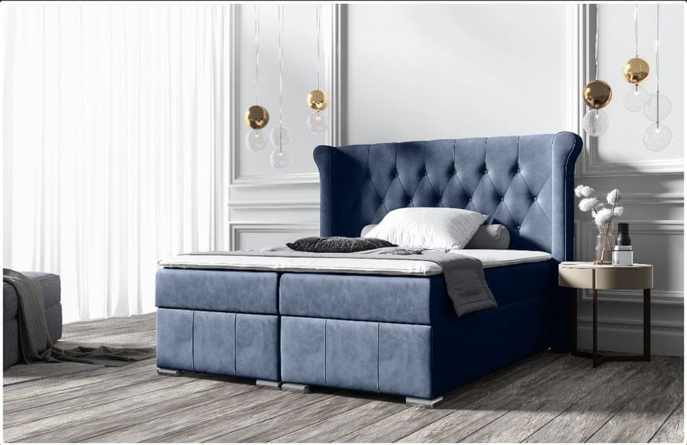Veneti Elegantná čalúnená posteľ 120x200 MAXIMO - modrá + topper ZDARMA