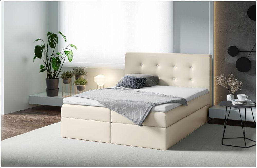 Veneti Kontinentálna posteľ 160x200 VIVIEN 1 - béžová ekokoža + topper ZDARMA
