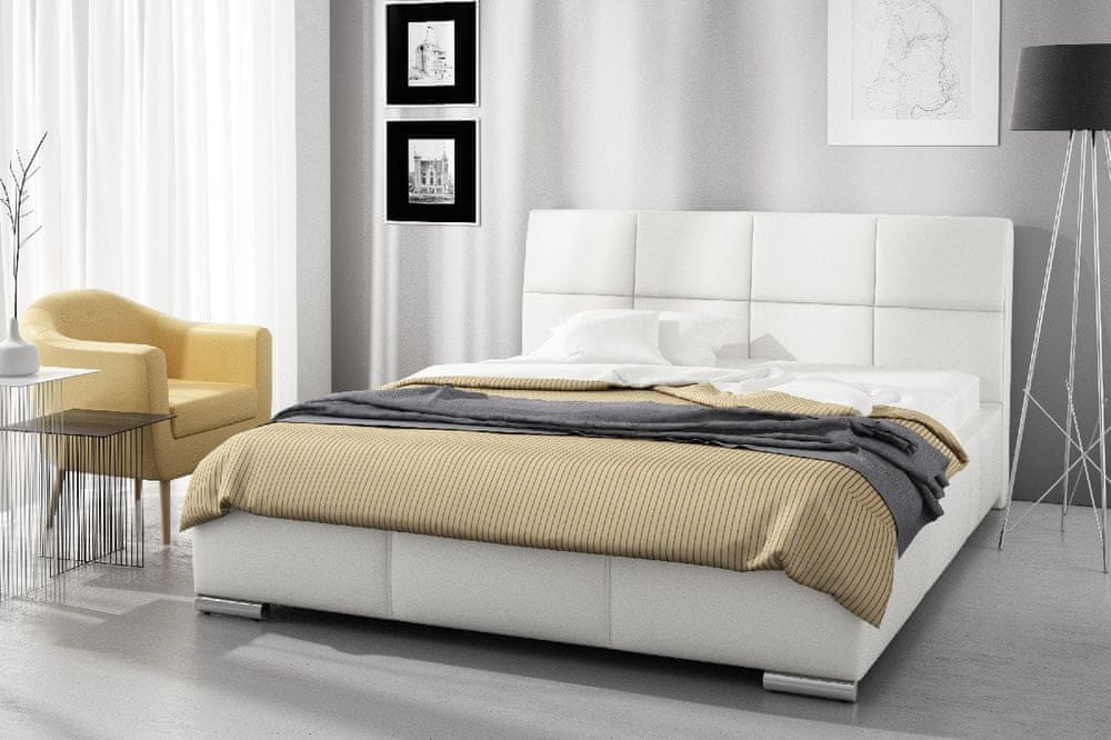 Veneti Dizajnová posteľ Prato s vysokým čelom a úložným priestorom biela eko koža 160 x 200