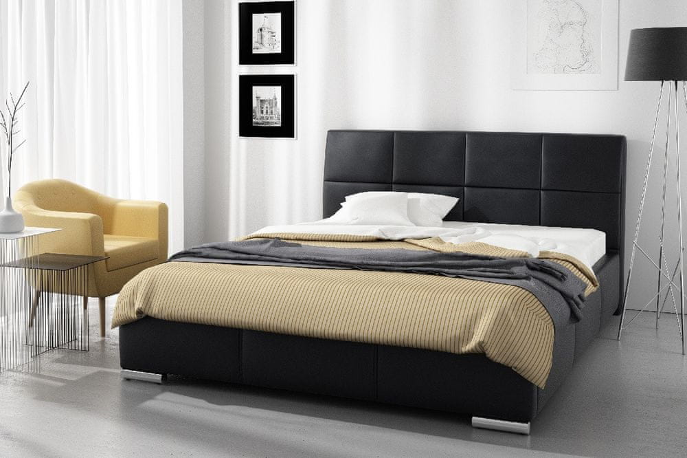 Veneti Dizajnová posteľ Prato s vysokým čelom a úložným priestorom čierna eko koža 180 x 200
