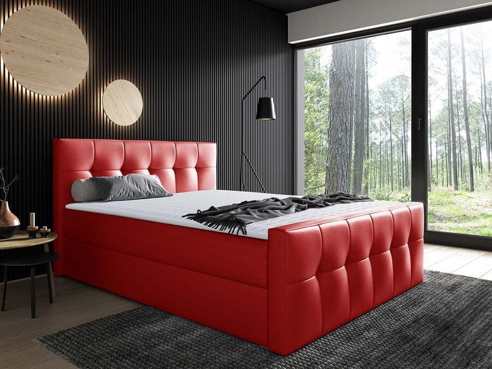 Veneti Hotelová manželská posteľ 180x200 ORLIN - červená ekokoža + topper ZDARMA