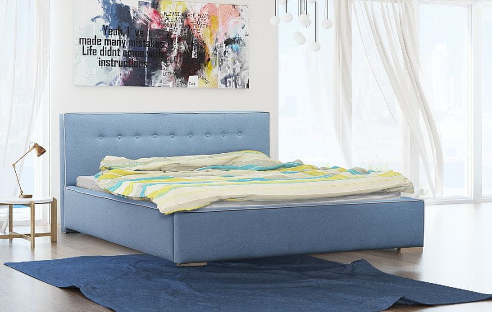 Veneti Čalúnená posteľ Ingrid s úložným priestorom modrá 200 x 200