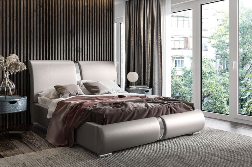 Veneti Čalúnená posteľ s chrómovými doplnkami 200x200 YVONNE - sivá ekokoža