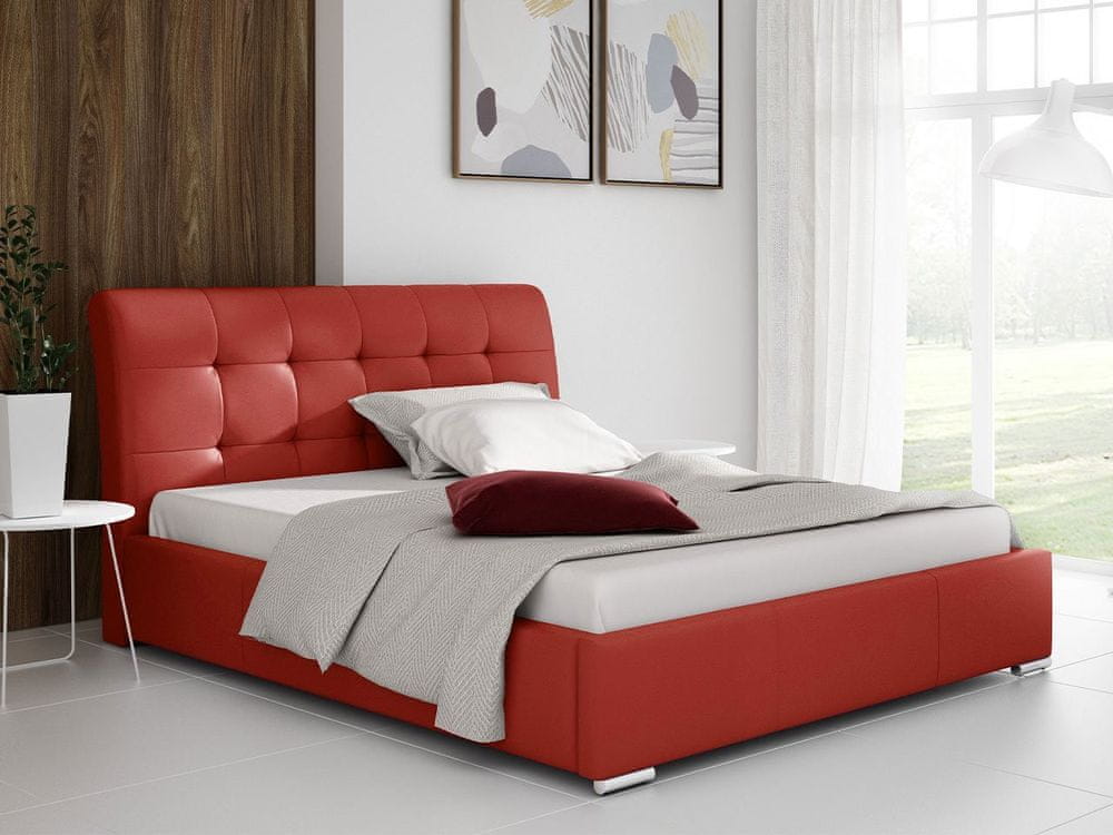 Veneti Čalúnená manželská posteľ 140x200 XEVERA - červená eko koža