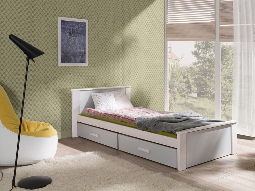 Veneti Detská posteľ s úložným priestorom 90x200 POLCH - biela / šedá