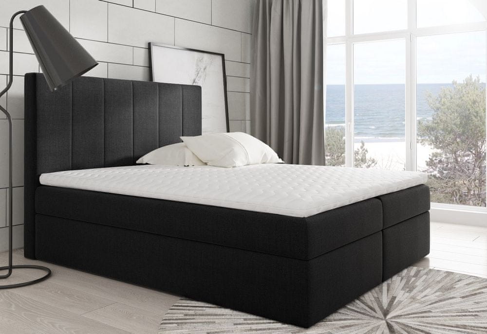 Veneti Boxspringová čalúnená posteľ Daria čierna 160 + topper zdarma