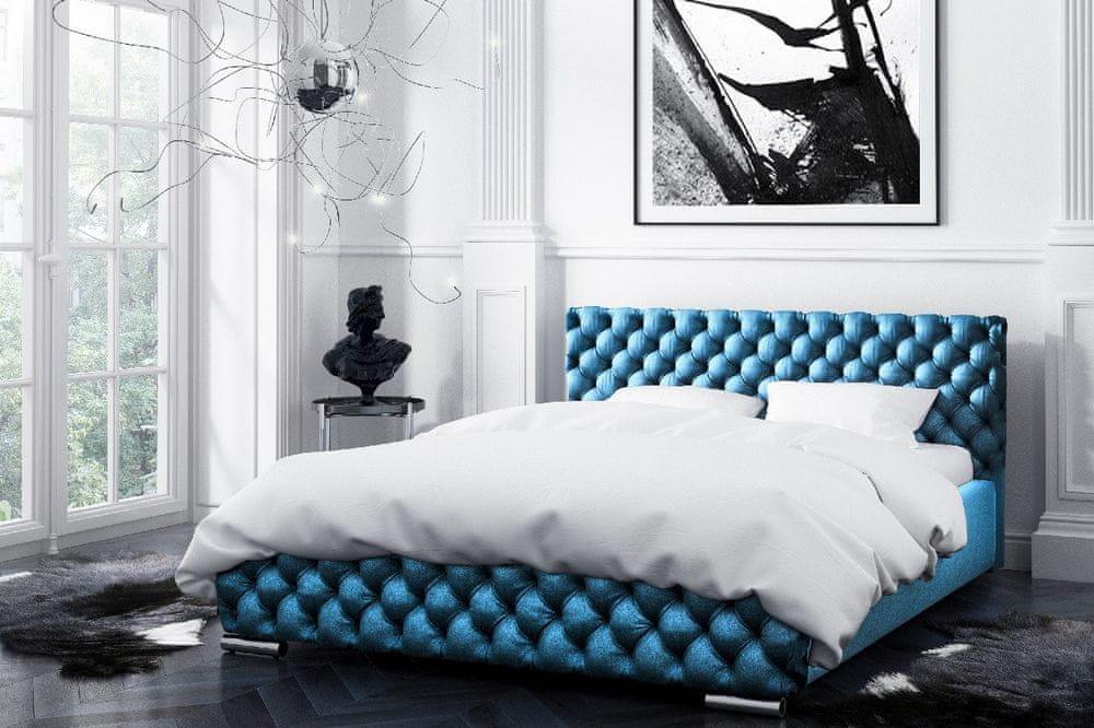 Veneti Čalúnená posteľ Farida s úložným priestorom modrá 200 x 200