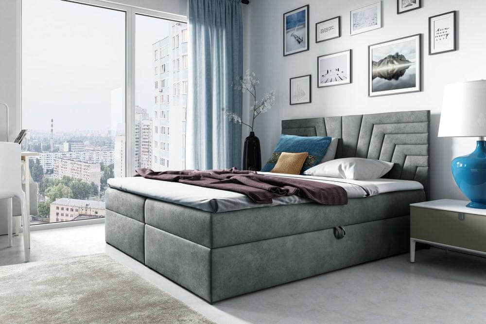 Veneti Čalúnená posteľ s prešívaným čelom SUSANA 120x200, šedá + topper ZDARMA
