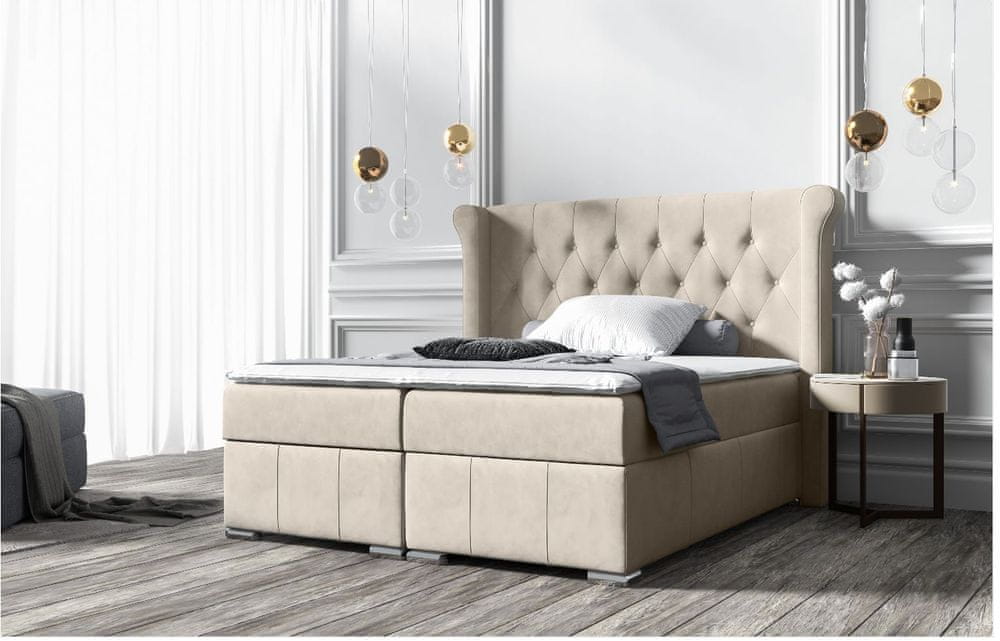 Veneti Elegantná čalúnená posteľ 160x200 MAXIMO - svetlo béžová + topper ZDARMA