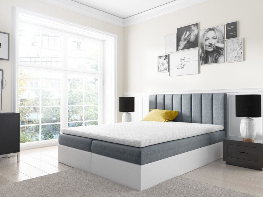 Veneti Dvojfarebná manželská posteľ Azur 160x200, šedomodrá + biela eko koža + TOPPER