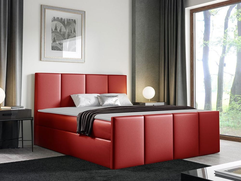 Veneti Hotelová jednolôžková posteľ 120x200 MORALA - červená ekokoža + topper ZDARMA