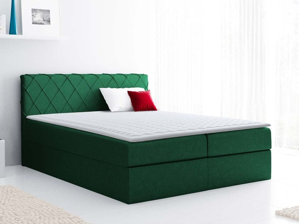 Veneti Boxspringová manželská posteľ 140x200 PABLA - zelená + topper ZDARMA