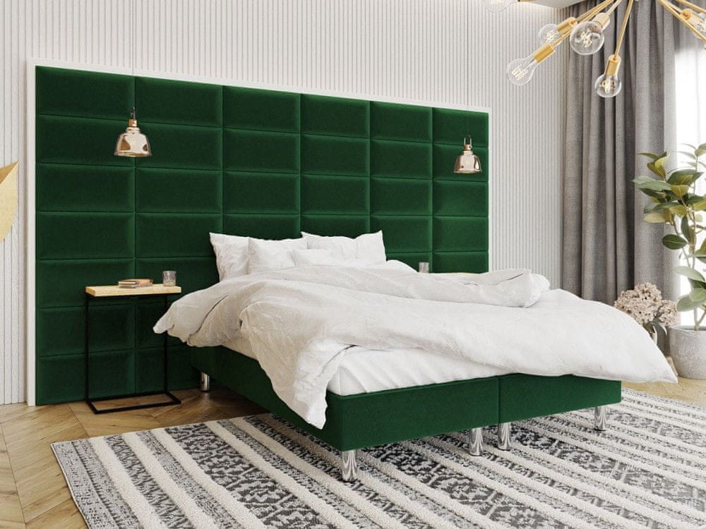 Veneti Čalúnená manželská posteľ 180x200 NECHLIN 2 - zelená + panely 60x30 cm ZDARMA