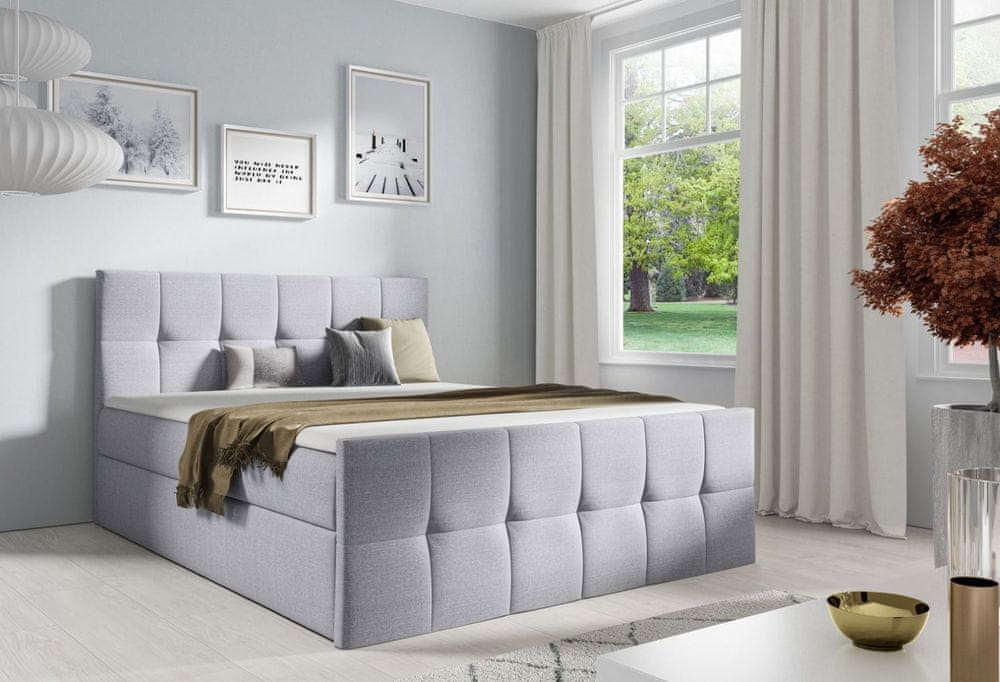 Veneti Manželská posteľ CHLOE - 160x200, svetlo šedá 2 + topper ZDARMA