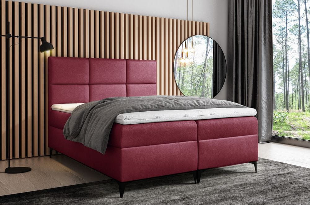 Veneti Dizajnová čalúnená posteľ Fiza s úložným priestororm červená 180 x 200 + topper zdarma