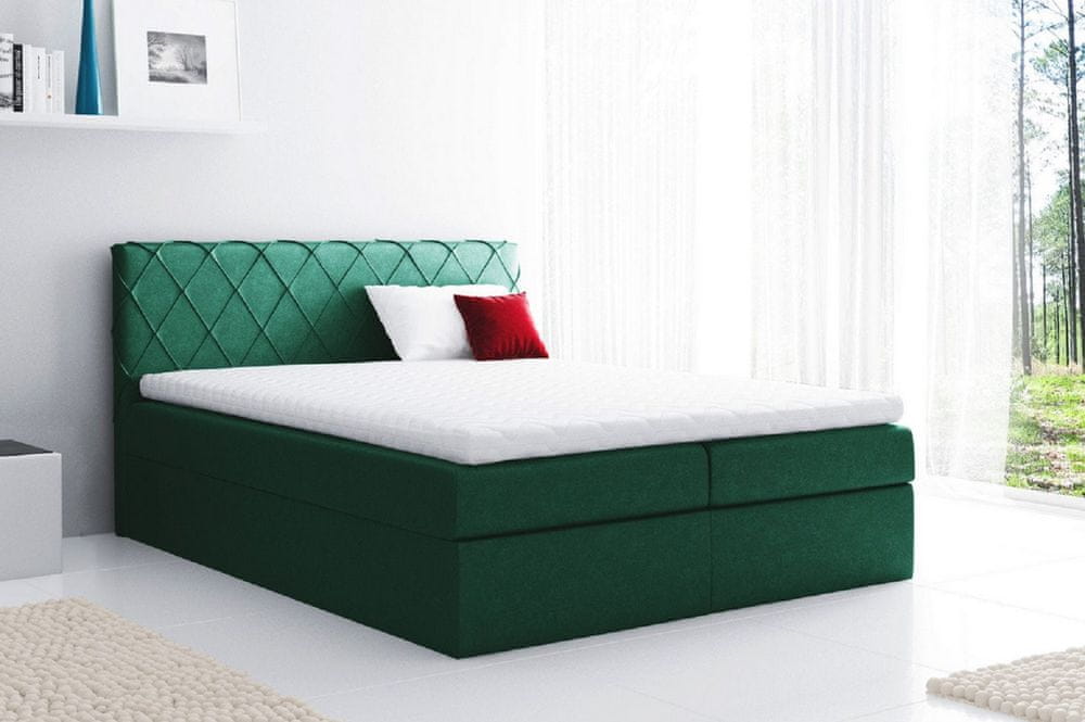 Veneti Pohodlná čalúnená posteľ Perez 180x200, zelená + TOPPER