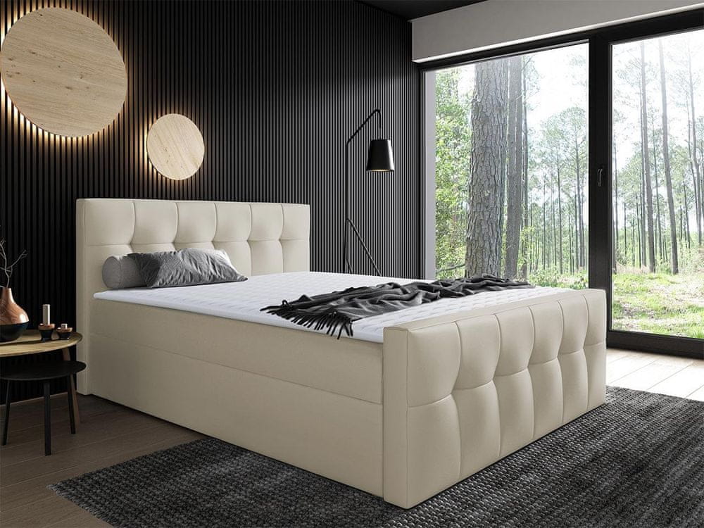 Veneti Hotelová manželská posteľ 160x200 ORLIN - béžová ekokoža + topper ZDARMA