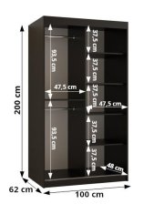 Veneti Priestranná šatníková skriňa MAILIN 2 - šírka 100 cm, čierna