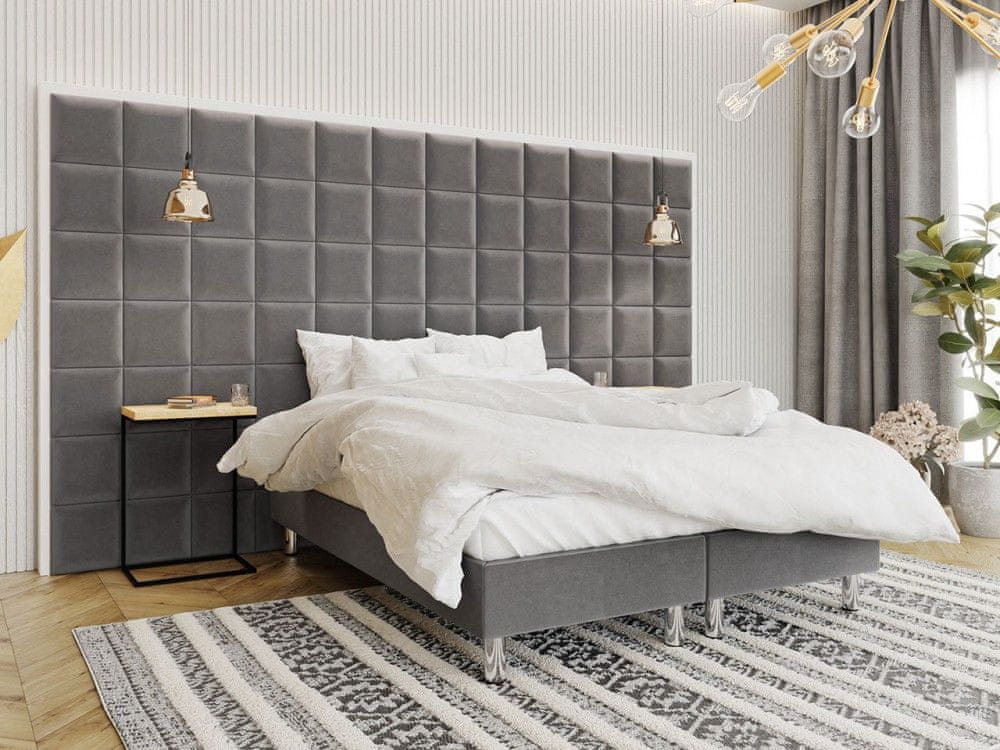 Veneti Čalúnená manželská posteľ 140x200 NECHLIN 2 - šedá + panely 30x30 cm ZDARMA