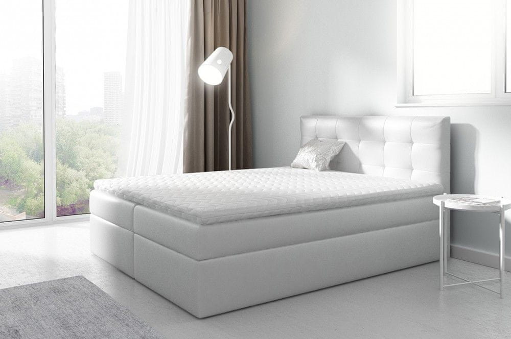 Veneti Kontinentálna manželská posteľ 140x200 TOMASA 2 - biela ekokoža + topper ZDARMA