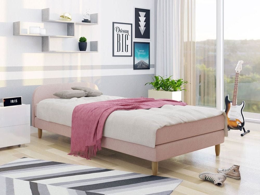 Veneti Jednolôžková čalúnená posteľ s čelom 90x200 PELLO 2 - ružová