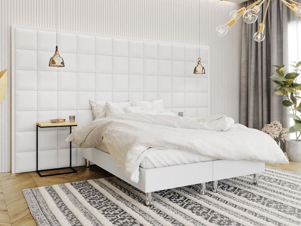 Veneti Čalúnená manželská posteľ 140x200 NECHLIN 2 - biela eko koža + panely 30x30 cm ZDARMA