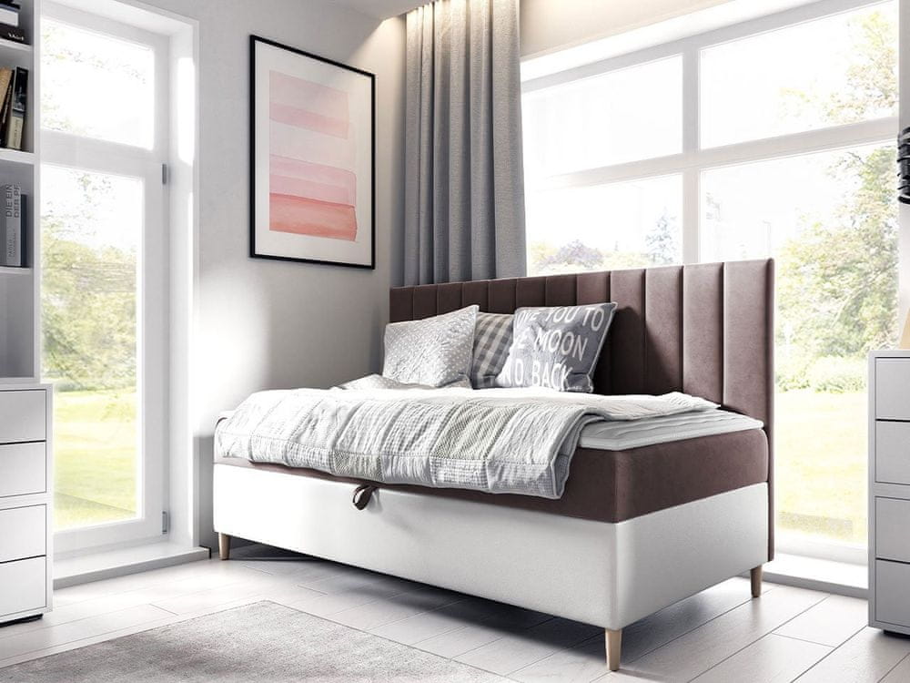 Veneti Kontinentálna jednolôžková posteľ 90x200 ROCIO 2 - biela ekokoža / hnedá 2 + topper ZDARMA