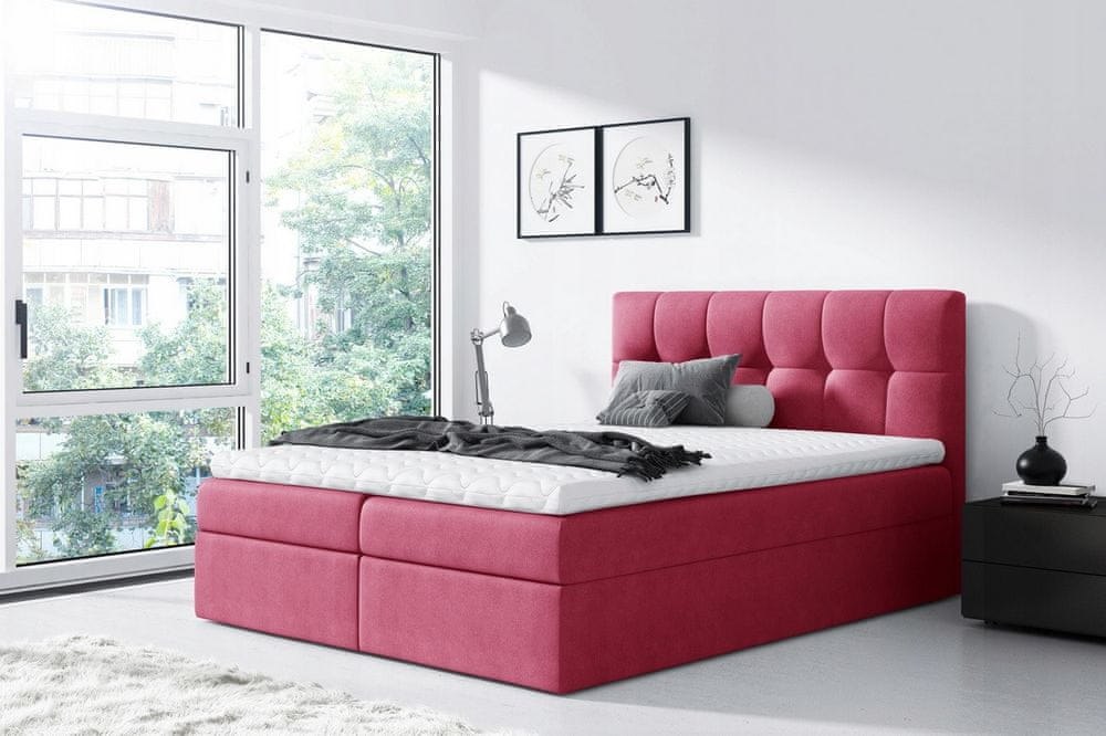 Veneti Jednoduchá posteľ Rex 200x200, červená + TOPPER