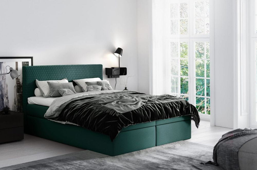 Veneti Moderná čalúnená posteľ s úložným priestorom Alessio zelená 180 + topper zdarma