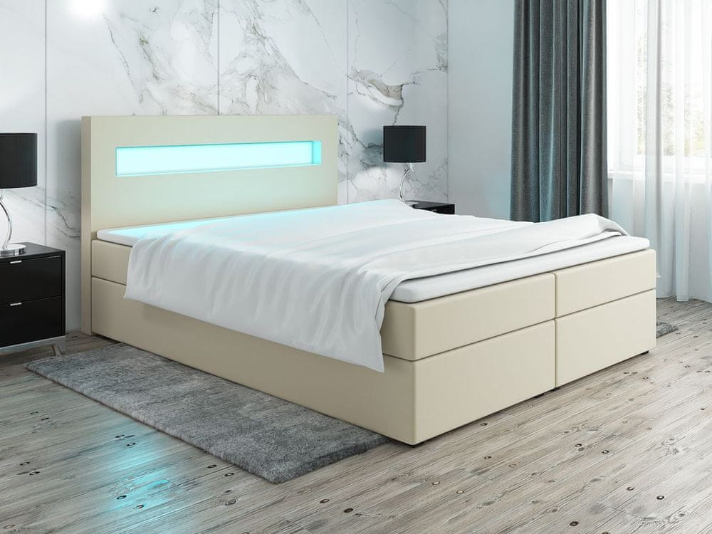 Veneti Čalúnená posteľ s osvetlením LILLIANA 3 - 200x200, béžová eko koža