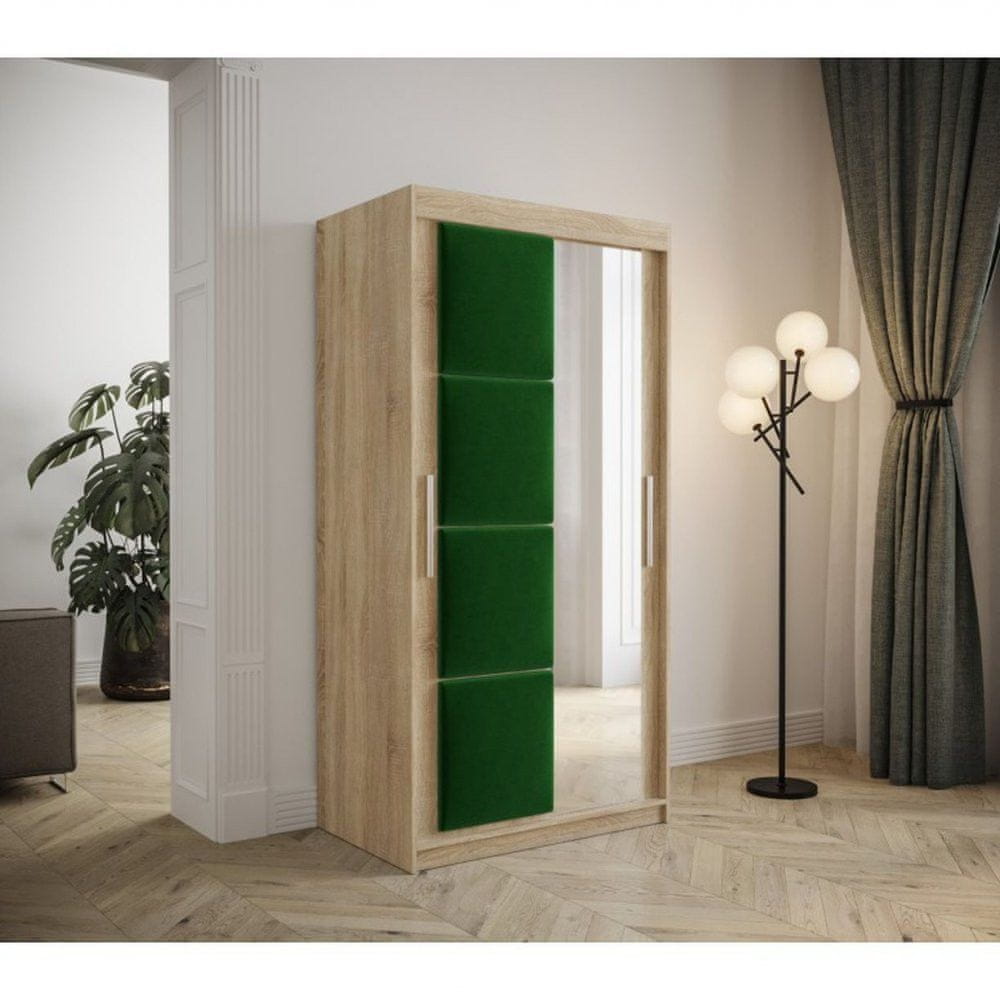 Veneti Šatníková skriňa s posuvnými dverami 100 cm TALIA - dub sonoma / zelená