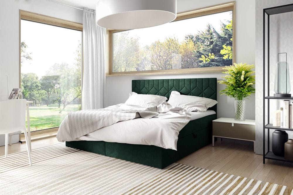 Veneti Boxspringová posteľ s prešívaným čelom ISAR - 160x200, zelená + topper ZDARMA