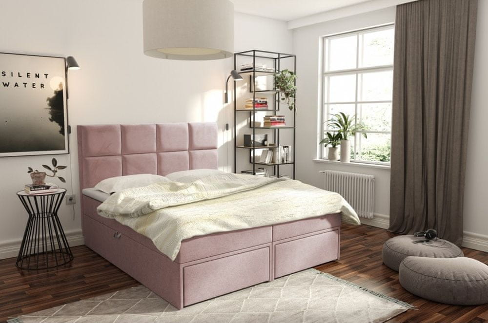 Veneti Čalúnená posteľ s úložným priestorom a zásuvkami 140x200 GARIK - staroružová