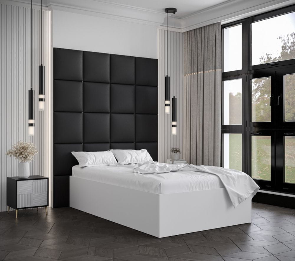 Veneti Jednolôžko s čalúnenými panelmi MIA 3 - 120x200, biele, čierne panely z ekokože