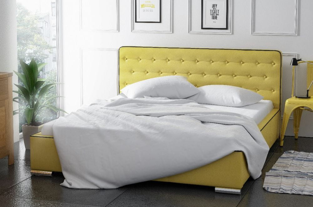 Veneti Moderná čalúnená posteľ Bergen s úložným priestororm žltá 200 x 200