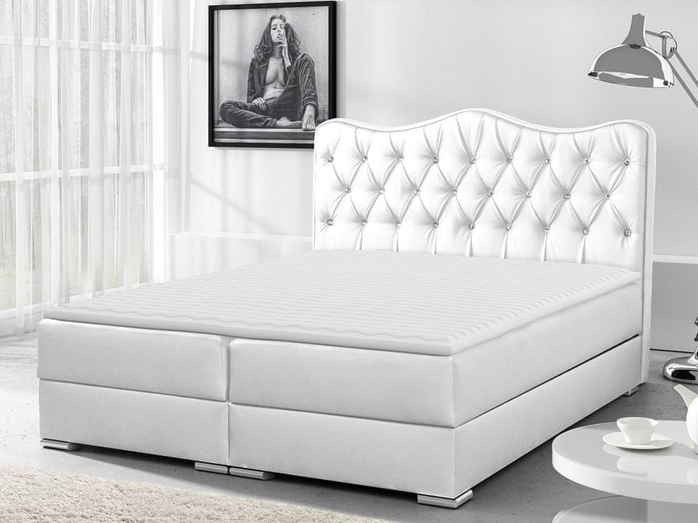 Veneti Kontinentálna manželská posteľ 180x200 TEJANA - biela eko koža + topper ZDARMA