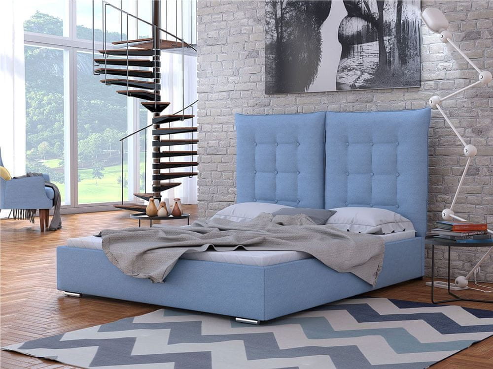 Veneti Čalúnená posteľ s vysokým čelom a úložným priestorom 180x200 DASSOW - modrá