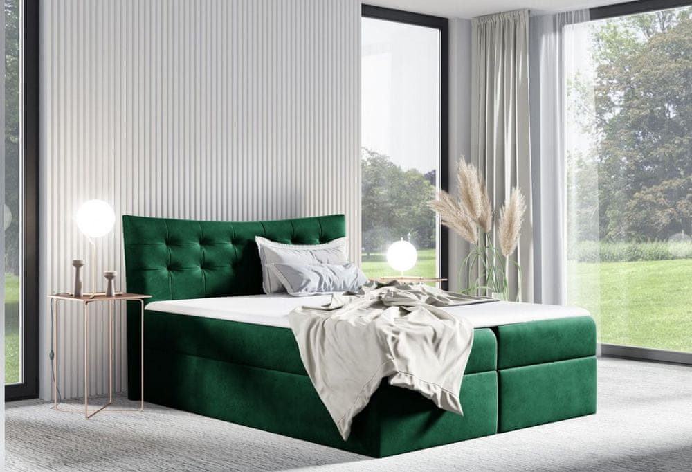 Veneti Čalúnená posteľ HILA - 140x200, zelená + topper ZDARMA