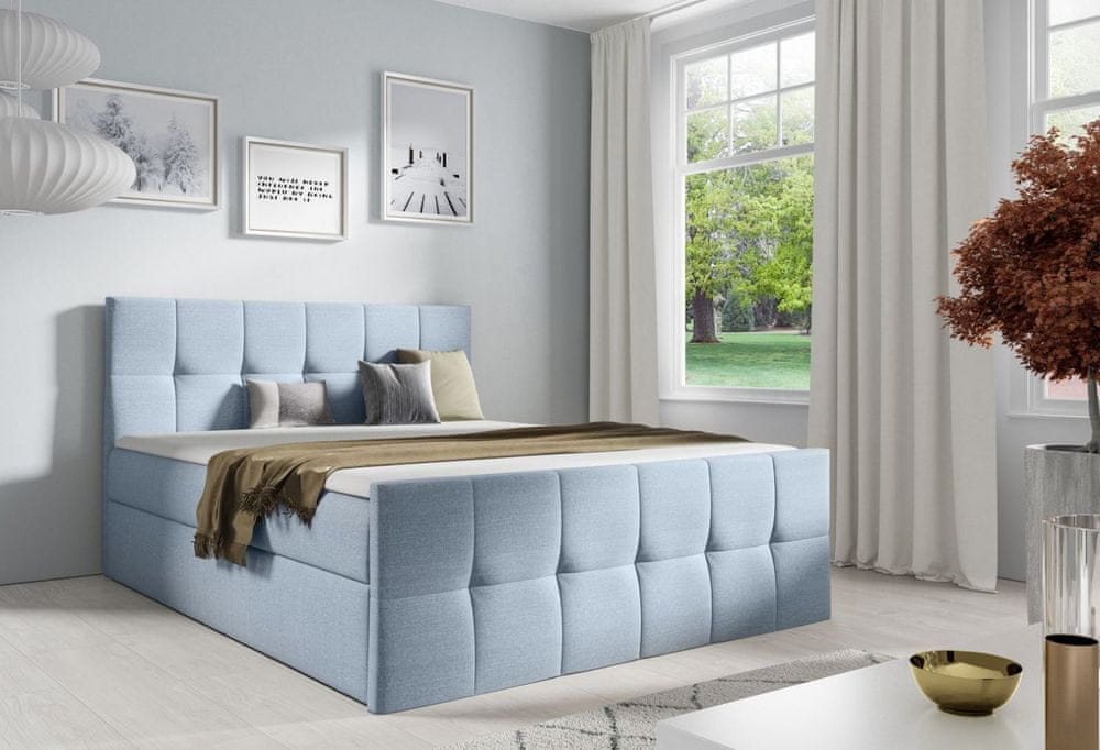 Veneti Manželská posteľ CHLOE - 160x200, svetlo modrá + topper ZDARMA