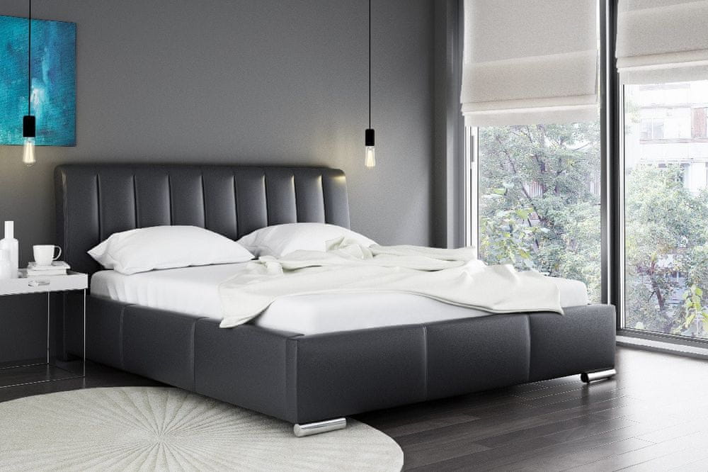 Veneti Elegantná posteľ Malone s vysokým čelom a úložným priestorom čierna eko koža 200 x 200